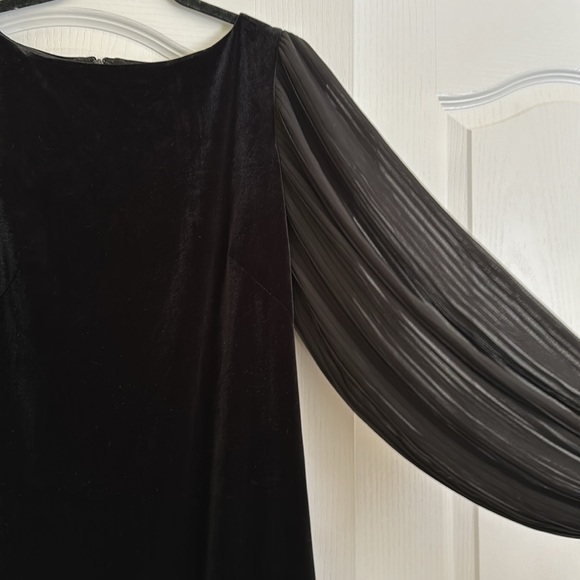 White House Black Market  Black velvet Dress with Sheer Boho Sleeves - Picture 3 of 6